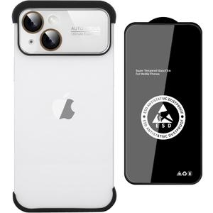 Frameless Phone Case Compatible with iPhone 15 Case, Acrylic Large Window Camera Lens Protector,TPU Silicone Minimalist Protective Case Silver.