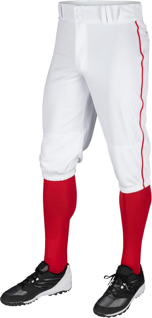 CHAMPRO Boy's Triple Crown Baseball Pant Knickers with Braid (Medium, White, Scarlet Pipe)