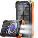 Solar Power Bank 49800mAh Wireless Portable Charger with USB-C 15W Fast Charging with 4 Built-in Cables LED Flashlight Battery Pack Compatible with iPhone, iPad, Smartphone,Perfect for Camping, Hiking (Orange)