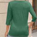 TICTICMIMI Women's V Neck 3/4 Sleeve T Shirts Casual Basic Summer Tees Shirts Loose Fit Tunic Tops (Green, M)
