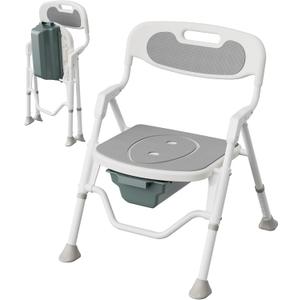3-in-1 Folding Bedside Commode Chair for Seniors, Height Adjustable, 400 lb | shower use, 11L bucket, 5.9 in fold, 8 lb aluminum frame, over-toilet assist, tool-free setup, Gary
