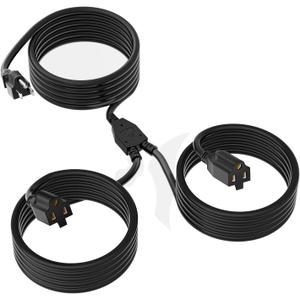 2 Way Power Extension Cord Splitter 20 Ft Total (8+6+6)-3 Prong 1 to 2 Extension Cord Cable Y Splitter-Outlet Adatper-SJTW Outdoor for Halloween Christmas Lighting Landscaping-16AWG 13A 125V-UL-1T2