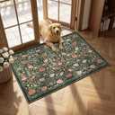 GarveeHome Dark Green Vintage Floral Small Rug 2x3 Door Mat Indoor Rugs for Entryway Washable Non-Slip TPE Backing Soft Low-Pile Rugs for Bathroom Bedroom Kitchen Entrance
