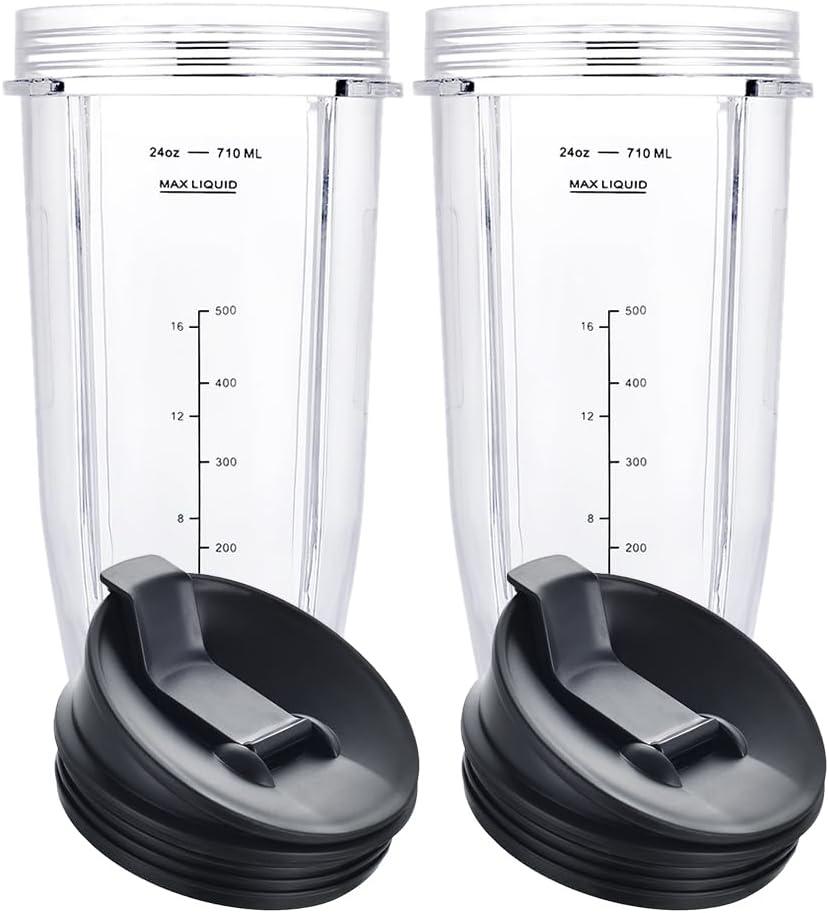 Blender Cups Fit for Ninja, Replacement Parts 24OZ Cups with Sip & Seal Lids, Blender Accessories Compatible with Nutri Ninja Auto IQ Series BL480 BL481 BL482 BL490 BL640 BL680 BL450 BL482 (2 Pack)