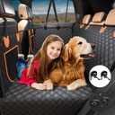 Dog Car Seat Cover for Back Seat, Hard Bottom Extender with Waterproof and Scratch-Proof, Pet Cover for Dogs in Car, Dog Hammock with Door Protection and Storage Pocket for Car SUV, Black