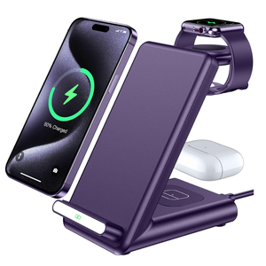 Wireless Charging Station,3 in 1 Charging Stand Made for Apple Watch Ultra 11 10 9 8 7 6 SE 5 4 3,Fast Wireless Charger Made for iPhone 17/Air/16/15/14/13/12,for AirPods Pro 3(with Adapter) (Purple)