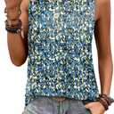 SAMPEEL Womens Tank Tops Eyelet Loose Casual Summer Tops Crew Neck Basic Sleeveless Shirts Trendy 2025 (Medium, Print-blue)