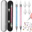 2 Pieces Rhinestone Picker Dotting Pen, Dual-ended Rhinestone Gems Crystals Studs Picker Wax Pencil Pen Crystal Beads Handle Manicure Nail Art DIY Decoration Tool (Light Blue Pink)