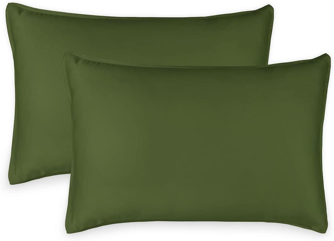 King Pillowcases by Pure Bamboo, Genuine 100% Organic Viscose Derived from Bamboo, Luxuriously Soft & Cooling, Double Stitching, Envelope Closure (2 King Pillowcases, Pesto)