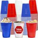 100 Pcs Patriotic Plastic Cups, 16 oz Red White and Blue Cups, Disposable Plastic Party Cups for Independence Day, 4th of July Party Supplies 