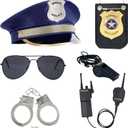 Police Officer Role Play Kit Hat Handcuffs Sunglasses Policeman Costume Accessories for Cop Swat Halloween Party Dress up (Police, Medium)