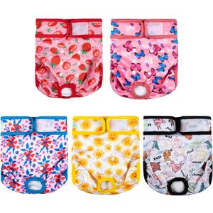 wegreeco Female Dog Diapers, Washable Reusable Pet Puppy Doggie Diapers for Small Medium Large Female Dogs in Heat Period, Doggy Period Panties Large, Strawberries (Large (Pack of 5))