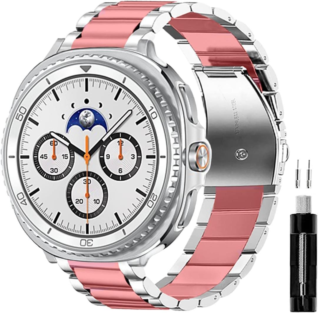 GOLDTOLUCK No Gap Stainless Steel Band Compatible Replacement Men Women Milanese Metal Elegant Casual (Pink/Silver), Galaxy 8 40/44mm & 8 Classic 46mm