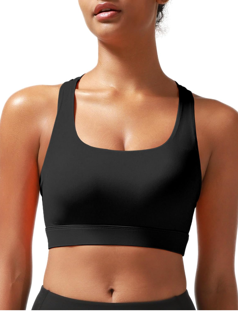 RUNNING GIRL High Impact Sports Bras for Women - Scoop Neck Strappy Sports Bra High Support Moulded Cup Workout Bra (L) Large