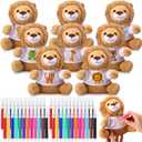 64 Pcs Make Your Own Stuffed Animal Lion Kit Including 6 Inches Soft Lion Plush with White T Shirt and 12 Colors Pens for Birthday Favors Forest Party Crafting Gifts