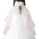 Girl's Two Layers Tulle First Communion Veils with Pearls for Wedding Prom Party Church Catholic Baptism (Ivory 2)