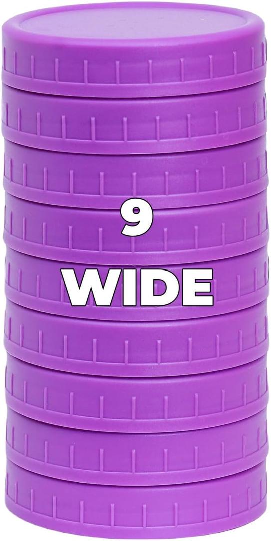 9 Pack Violet Wide Mouth Mason Jar Lids with Silicone Rings,9 Color to Choose, Plastic Mason Jar Lids,Plastic Canning Lids, Fit Ball,Kerr and More (Violet) (Purple)