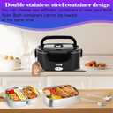 IXIIE Electric Lunch Box 80W Food Warmer for Work, 12V/24V/110V Portable Lunch Warmer for Adults with 2-Pack Stainless Steel Containers, Heated Lunch Box for Car/Truck/Office/Outdoors (Black+Black)