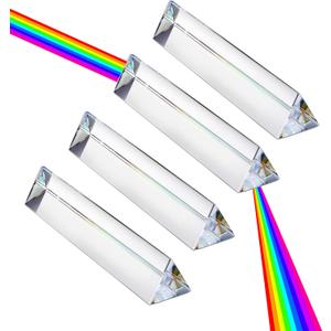 QFkris 4pcs 6 inch Clear Optical Lens Glass Triangular Prism for Photography Science Classroom Rainbow Maker Art Decor