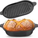 Teenyyou Cast Iron Bread Pan with Lid Pre-Seasoned Dutch Oven 2.2QT Non-Stick Bread Loaf Pan, Sourdough Artisan Baking Pots for Baking Roasting(2-In-1)