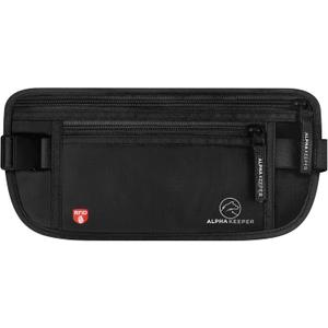 Alpha Keeper Money Belt for Travel Hidden Under Clothes  RFID Blocking Passport Holder & Slim Waist Wallet Pouch for Women & Men, Anti-Theft Travel Accessories (Strap sizes: 25" - 45" (Max Stretch 55"), Black)