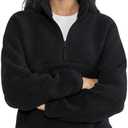 Yioaga Fleece Sweatshirts for Women Cropped Long Sleeve Half Zip Pullover Sherpa Jacket Warm Fuzzy Coats with Pockets M