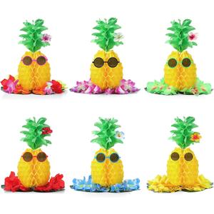 6 Sets 14 Inch Hawaiian Pineapple Party Decorations Include Tropical Pineapple Honeycomb Table Centerpieces Sunglasses Wristbands Tropical Leaves for Beach Summer Wedding Party Supplies