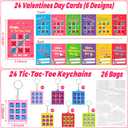 24 Pack Valentines Day Gifts for Kids Classroom Valentines Day Cards with Tic-Tac-Toe Game Keychains Valentines for Kids School Class Exchange Cards Valentines Party Favors Boys Girls Toddlers