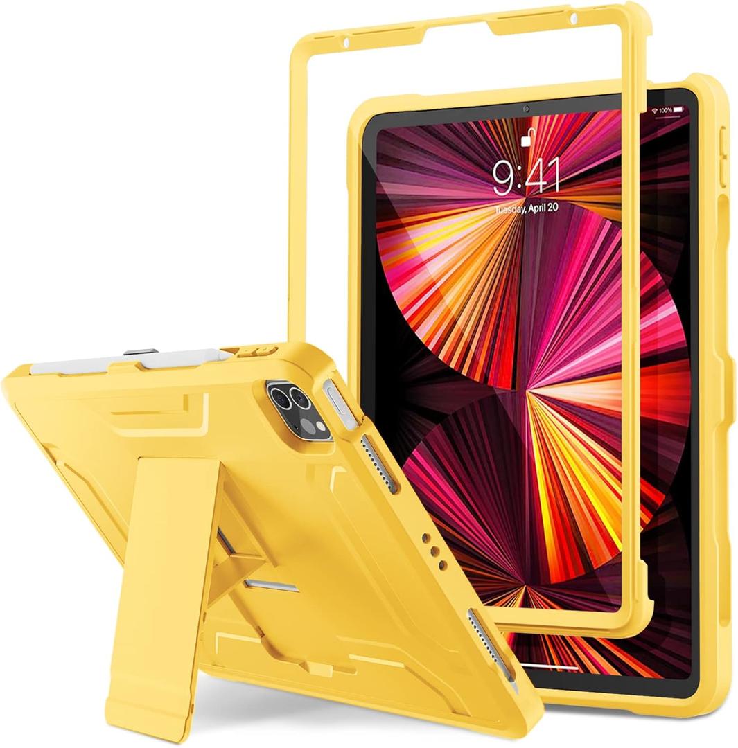 DTTO for iPad Pro 11-inch Case 2022(4th Gen)/2021(3rd Gen), [Screen Protector] Dual Layer Full Body Protection Cover with Pencil Holder, Also Fit iPad Pro 11'' 2020&2018/iPad Air 5/Air 4 - Yellow