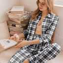 Ekouaer Womens Pajama Sets Button Down Pjs Sets Soft Long Sleeve Sleepwear Button Up Loungewear with Pockets, S-XXL (Black and Grey Plaid)