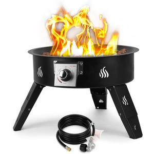 Onlyfire Outdoor Propane Fire Pit 19", Height Adjustable Gas Fire Bowl with Lava Rocks -Portable Gas Fireplace Smokeless Firepit for Outside Camping Bonfire Patio Backyard, 12FT Hose