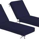 Sundale Outdoor Olefin Chaise Lounge Cushion Set of 2, Water-Resistant Patio Lounge Chair Cushion, Thick Lounger Pad with 8 Straps Navy Blue, 72 x 21 x 4 Inches