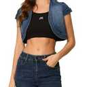 Allegra K Women's Denim Jacket Crop Casual Denim Cardigan Cap Sleeve Summer Outfits Jean Jacket Shrug S