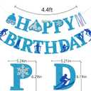 Skiing Birthday Banner, Ski Themed Birthday Party Decor, Skiing & Snowboard Banner, Winter Sports Party Supplies, Blue Glitter