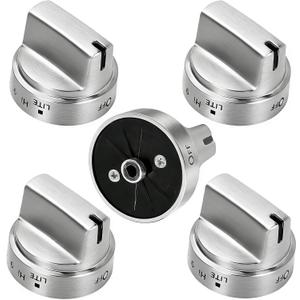 5 x Stainless Steel WB03X24818 Gas Stove Knobs Replacement for GE Range Stove, Compatible with GE JGB6, JGB7, JGB8, JGBS Series, Replace AP5989029, PS11729081, 5 Pack (Not Universal)