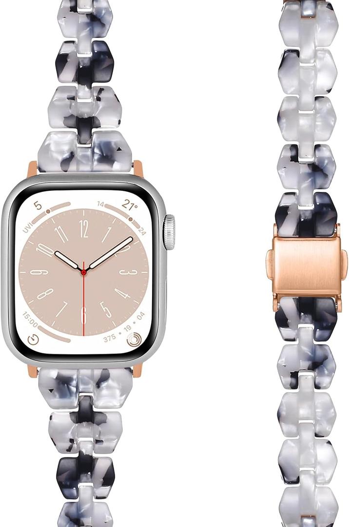 Bands Compatible with Apple Watch Band 38mm 40mm 41mm 42mm 44mm 45mm 49mm Women Slim Resin Band Bracelet Thin Lightweight Replacement Wristband for Watch Series 10 9 8 7/Series SE/6 5 4 3 (Slim Black White)