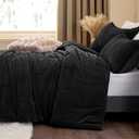 Flannel Fleece Comforter King Set - Furry Black Leaves Pattern Faux Fur Bed Set, Winter Ultra Soft Fuzzy Comfort Set, Velvet Bedding Set for Bed with 2 Pillow Cases