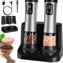 Electric Salt and Pepper Grinder Set, 2-Speed Setting, Stainless Steel Rechargeable Automatic Pepper Mill Shakers with USB Charging Base,100ml Large Capacity, External Adjustable Coarseness,LED Light (Black)