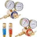 SPARKWHIZ Oxygen and Acetylene Regulator Welding Gas Gauges Pair, Compatible with Victor Welding Gas Torch Cutting (CGA540 and CGA200) + Flashback Arrestors Regulator End 9/16-18 Threads B Size
