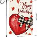 2 x Valentines Day Hearts Garden Flag 12x18 Inch Double Sided Small Burlap Love Red Buffalo Plaid Bowknot Holiday Heart Outside Yard Decoration (RMQ-925)