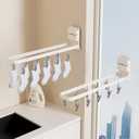 2 Pack Wall Mounted Suction Cup Clothes Drying Rack with 20 Clips, Portable & Collapsible Sock Hanger for Drying Socks, Bras, Underwear, Baby Clothes,Towels, White