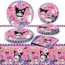 Pack of 2 Kuromi Birthday Party Supplies, 20 Plates, 20 Napkins and 1 Tablecover for Girls Kuromi Party Decorations