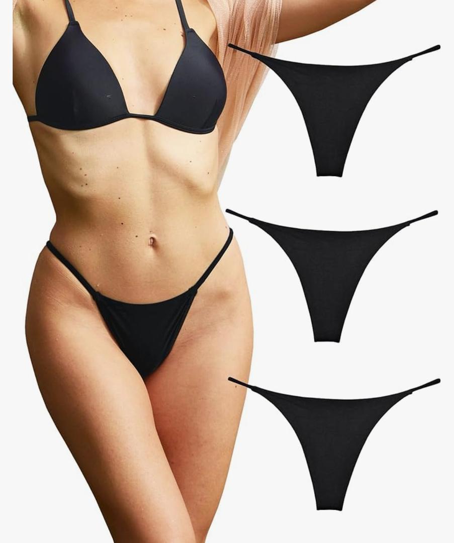 KUKU PANDA Cotton Thongs for Women Sexy Seamless Woman G String Panties 3 Pack Set S
