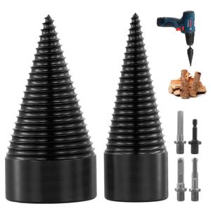 QWORK Wood Splitter Drill Bit Set, 32mm & 45mm Cone Bits – Ideal for Softwood, Firewood & Log Chipping