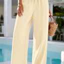 PRETTYGARDEN Summer Wide Leg Linen Pants Women with Pockets High Waist Drawstring Loose Casual Palazzo Lounge Pants Women (Yellow, XL)