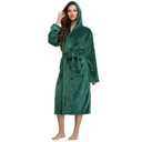 RONGTAI Womens Robes Plush Fleece Emerald Green Hooded Bathrobe Thick Nightgown with Pockets Fluffy Sleepwear X-Large