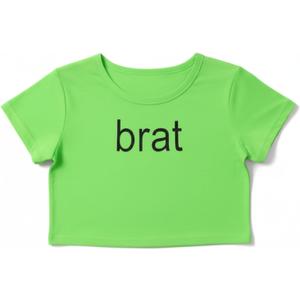 Neon Green Brat Crop Top for Womens - Women Mens Tee Shirts Babe Party Cosplay Halloween Costumes (Medium)