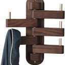Walnut Wood Coat Hooks, Coat Rack Wall Mount Swivel & Heavy Duty Wall Hooks for Bedroom, Entryway, Living Room, Bathroom,Office, Classroom