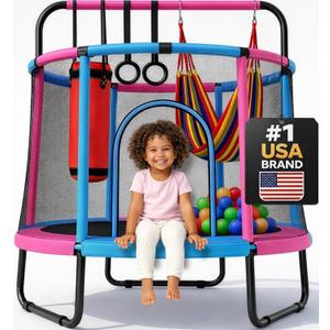Happin 55 Trampoline for Kids with Safety Enclosure, Indoor & Outdoor Toddler Trampoline, Ultra Safe Design with Multi Activity Accessories, Perfect Toddler Gift for Boys & Girls Ages 18