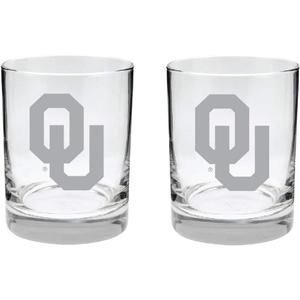 Oklahoma Sooners 2-Sided, Satin Finish, Rock (or Whiskey) Glass - Set of 2